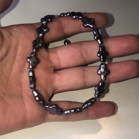 PEACOCK Pearl Irregular Cross X Shape Sterling Lobster Clasp Necklace 16.5” - Picture 4 of 6